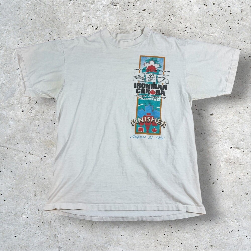 Vintage 1992 Ironman Canada Triathlon Shirt Large Screen Stars Best Made in USA